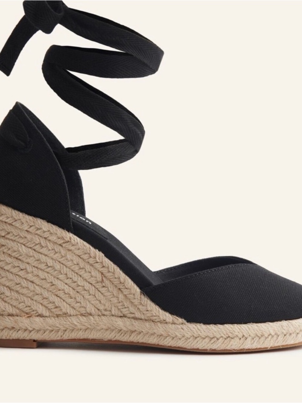 Reformation Black Canvas Espadrille Wedge with Ankle Ties